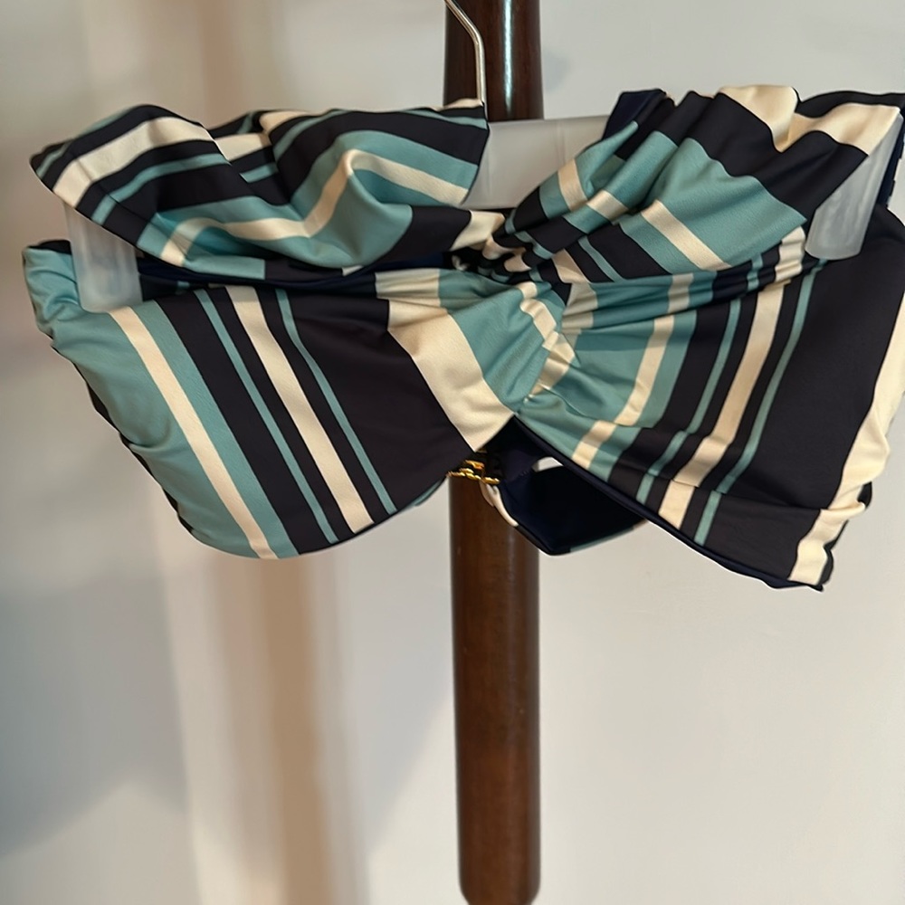 Juan Dios Iris Stripe Off Shoulder Bikini Top